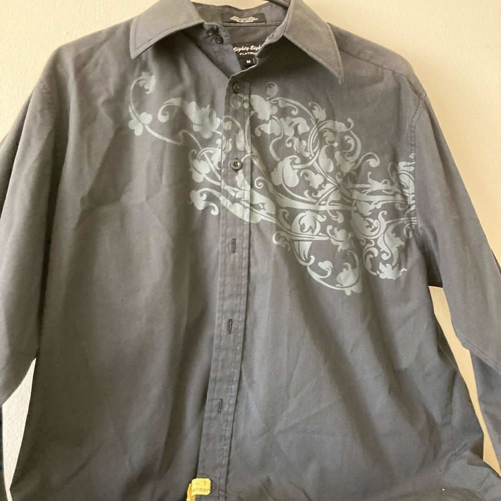 Mens Black Eighty Eight Design Button Down Shirt